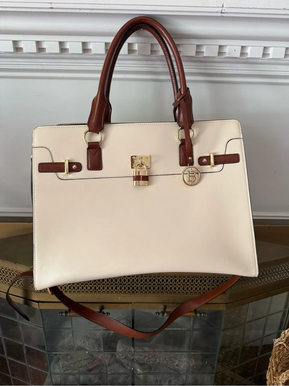 Bostanten- Machk Vintage Style Leather Briefcase- Beige/Brown